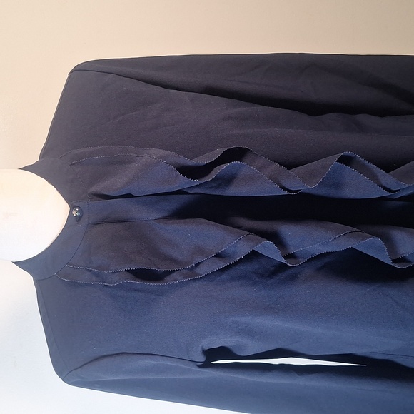 Tory Burch Jane Dress Navy Blue Long Sleeves Ruffled Shirt dress Size 8 - Picture 4 of 10